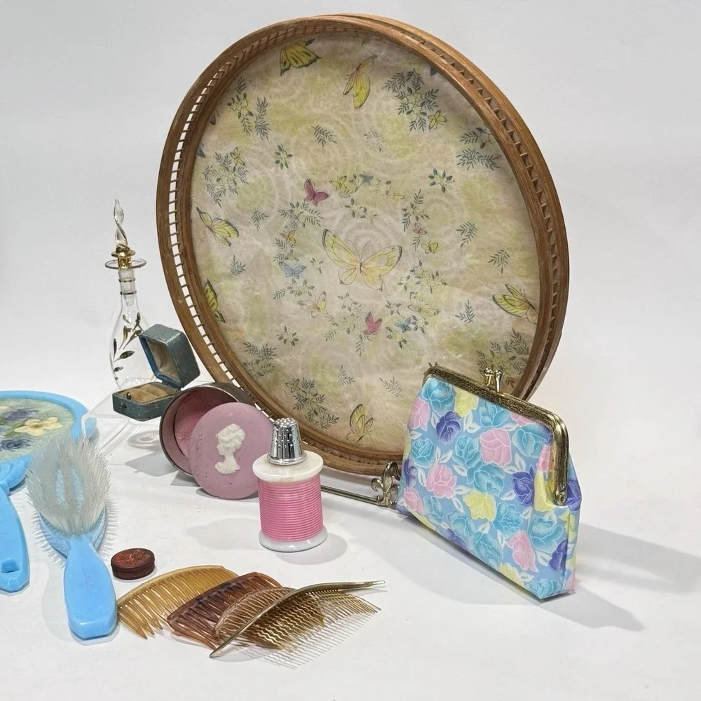 Curated Vintage 50s/60s Vanity Lot Tray‎ Purfume Bottles Mirror Brush Etc